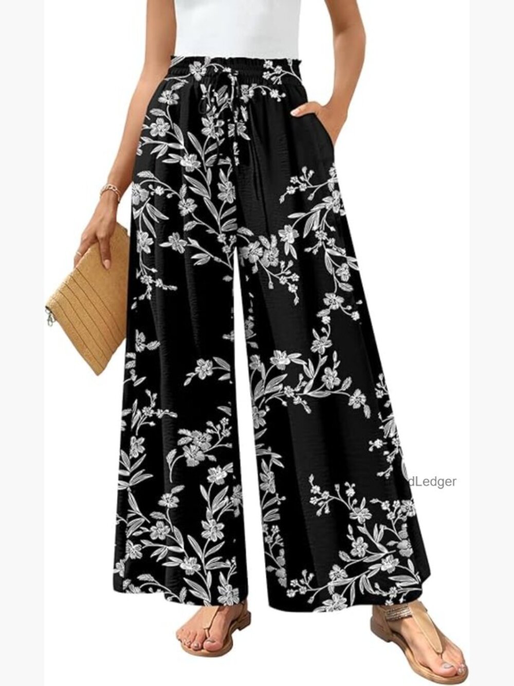 Wide Leg Palazzo Pants with Pockets Elastic Waist Flowy